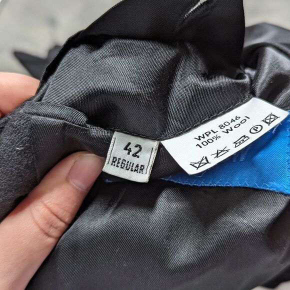 Savile Row Size 42R Macy's Men's Store Black 100% Wool Two Button Blazer - Picture 11 of 11